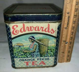 Antique Edwards Tea Tin Litho Can Cleveland Oh Vintage Country Store Grocery Old