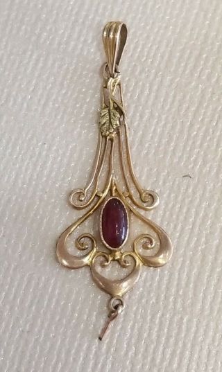 Antique Victorian 10k Solid Yellow Gold Red Stone Lavalier Pendant.  8 Grams