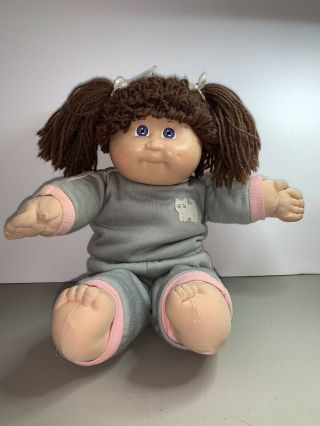 Vintage 1978 - 1983 Cabbage Patch Doll Brown Hair Blue Eyes In Sweat Suit