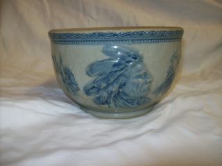Antique Old Sleepy Eye Indian Stoneware Salt Glazed Bowl