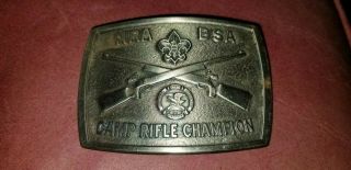 Vintage Nra Bsa Boy Scouts Of America Camp Rifle Champion Belt Buckle