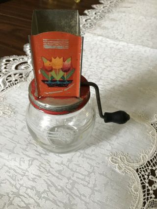 Antique Androck Anchor Hocking Nut Spice Grinder,  Orange Floral