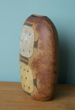 Mid Century Modern Modernist art pottery bud vase IM geometric design Fish 2