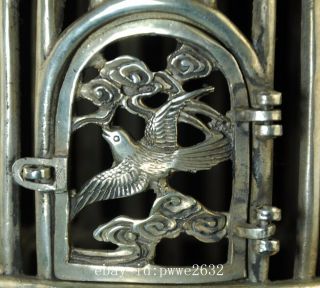 Tibetan Handmade Copper Plated Silver Statue Magpie Birdcage /minguo Mark Af01f