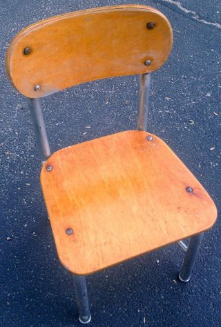 Vintage Industrial Natural Wood And Metal School Student Desk Chair