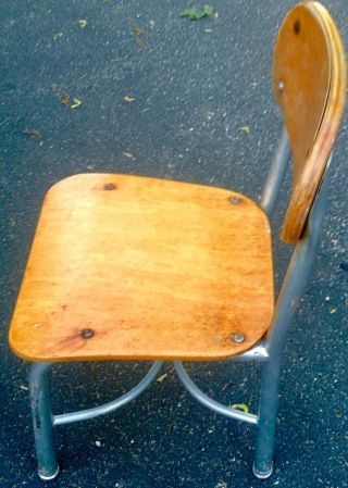Vintage Industrial Natural Wood and Metal School Student Desk Chair 2