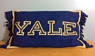 Yale University Vintage Blue Felt Wool Pillow