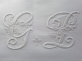 Xl Antique French Pure Linen Sheet Hand Embroidered Monogrammed Huge Monogram Gp