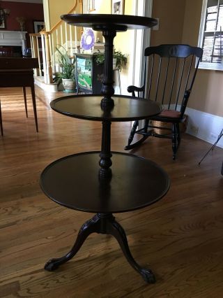 Mahogany Carved Claw Foot Side 3 Tier Table By Brandt 4010