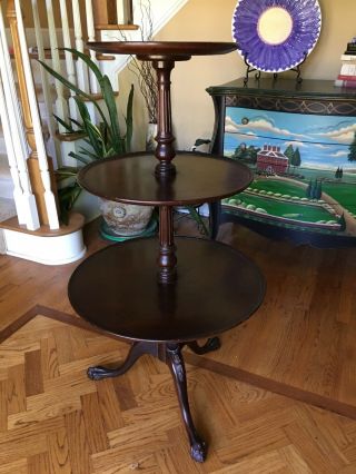 Mahogany Carved Claw Foot Side 3 Tier Table by Brandt 4010 2