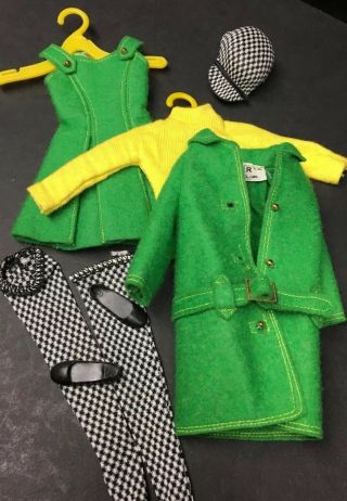 1963 Skipper Mod Green Yellow Checkered Leggings Scooter Outfit Cond