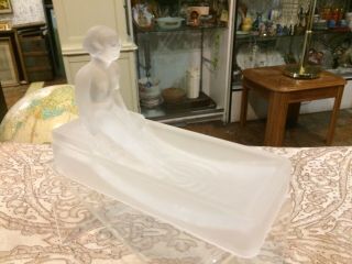 Vintage Antique Art Deco Nude Woman Clear Soap Dish Frosted Glass
