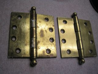 Antique Vintage Pair Solid Brass Cannonball Door Hinge 4 X 4