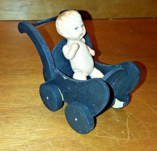 German Bisque Baby Doll And Carriage