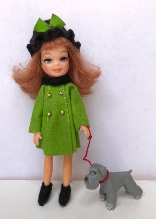 Vintage 1967 Uneeda Tiny Teens Doll Winter Time Mod Red Head Eyelashes Walk Dog