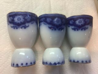 3 Flow Blue Double Egg Cups Grindley Osborne Antique
