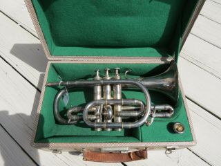Antique Rare Silver Tone Brussels Trumpet By C Mahillon Bruxelles With Case