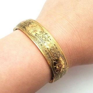 Ornate Antique Victorian Edwardian Gold Filled Enamel Bangle With Chain 21 Grams