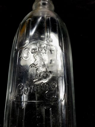 Antique Vintage Glass BABY BUNTING 8z Baby Bottle Embossed Rabbit on side 2