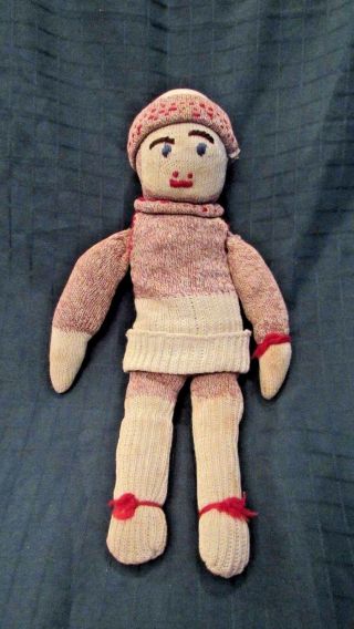 Vintage Sock Man Doll With Vest And Hat Monkey Handmade 15 Inches