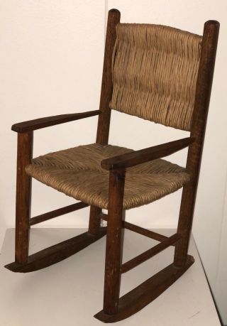 Doll Rocking Chair Rocker Wooden Wood Cane Straw Fits 18 " American Girl/teddy