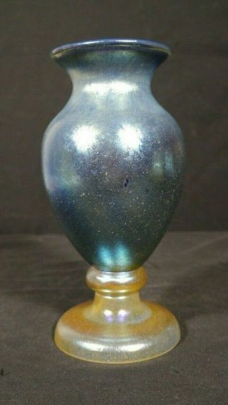 Antique Loetz Czech Iridized Blue & Gold Art Glass Vase Cobalt Norma