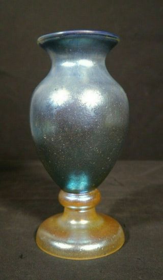 Antique LOETZ CZECH Iridized Blue & Gold ART GLASS Vase COBALT NORMA 2