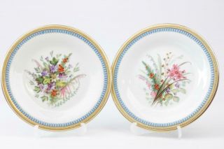 Antique Royal Worcester Plates X 2 With Flowers & Turquoise Borders.  1st Of 4