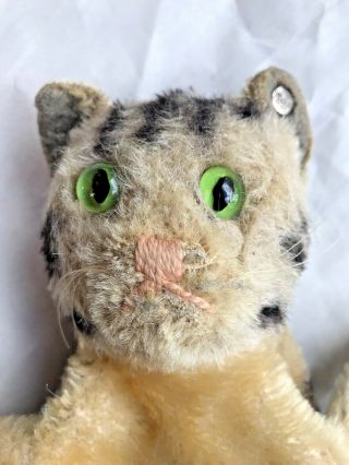 Vintage Steiff Tabby Cat Hand Puppet Kitty Green Eyes 9 " Silver Button In Ear