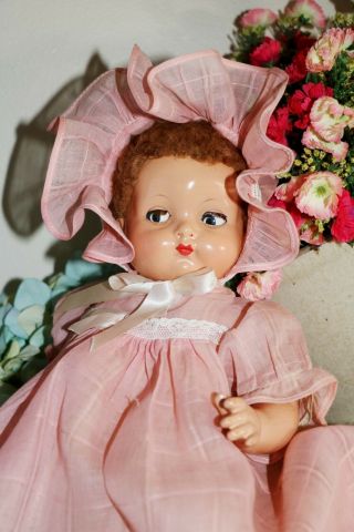 Composition Doll Effanbee Sweetie Pie Dress Flirty Eyes Vintage Caracul