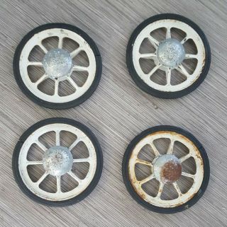 4) Antique Vintage Baby Buggy Carriage Stroller Rubber Wheels Hubcaps South Bend