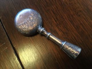 Antique Baby Rattle - Stamped Gorham Sterling 375 - 4” Long - A Few Small Dents