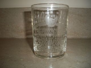 Antique Clear Etched Tumbler With The Lords Prayer And Angel Etched On Glass