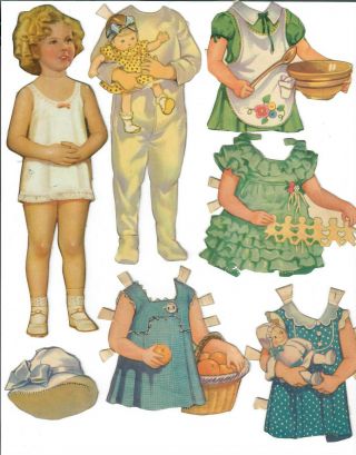 Vintage Shirley Temple Paper Doll 8 Inches With 10 Outfits Accessories C.  1940