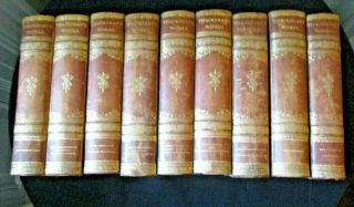 9 Antique 1897 Illus.  Leather Bound Volumes Of Thackeray 