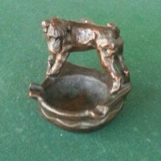 Old Antique Art Pottery Copper Clad Dog Figural Ashtray Vintage Cool
