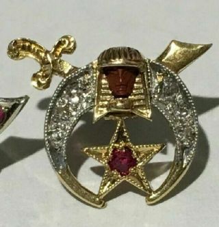 Vintage 14k Ruby & Diamond Shriner Lapel Pin