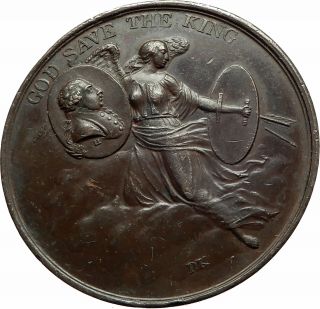 1800 Great Britain King George Iii Life Preserved By Angel Antique Medal I76908