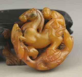 Old Chinese Natural Jade Hand - Carved Horse And Monkey Pendant