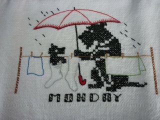 Vintage/retro Scottie Dog Tea - Towels X 3.  Hand Embroided (cross - Stitched)