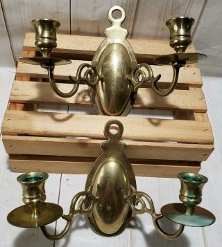 (2) Vintage Colonial Williamsburg Brass Wall Sconces Candle Holders 6 " T X 8 " W