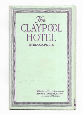 1925 The Claypool Hotel Photos Brochure Indianpolis In Rate Card Torn Down 1967