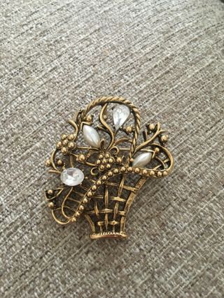 Antique Gold Style Brooch With Faux Pearls And Rhinestones