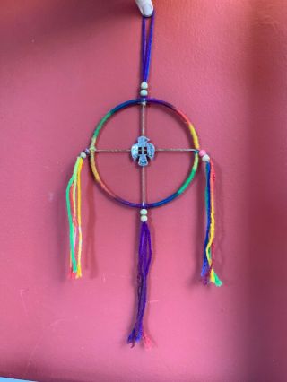 Vintage Dreamcatcher Phoenix Bird Rainbow 6” Hanging 18” Multi - Color Yard Beads