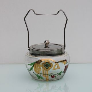 Art Nouveau Floral Glass Biscuit Cookie Jar.