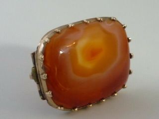 Stunning & Unique Rare Small Antique 9k Gold & Agate Brooch