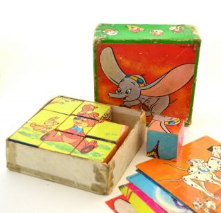 Antique Vintage Disney Majora Cubes 6 - Sided Game Boardgame Dumbo Peter Pan