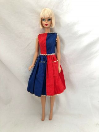Vintage Barbie Doll Fashion Outfit Tagged 943 Fancy Red Navy Dress