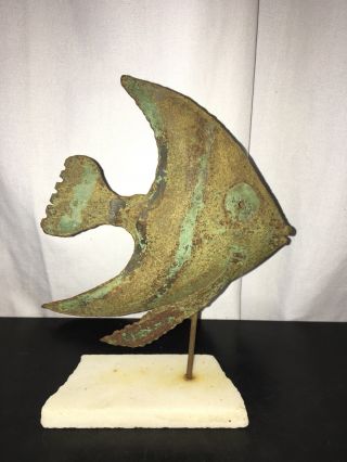 Mid Century Modern Nautical Brutalist Torch Cut Metal Marble Fish