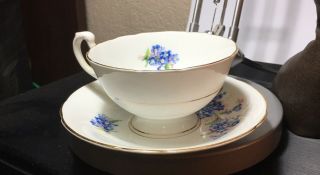 Vintage Tea Cup And Saucer Hamilton Fine Bone China White With Blue Pantsies
